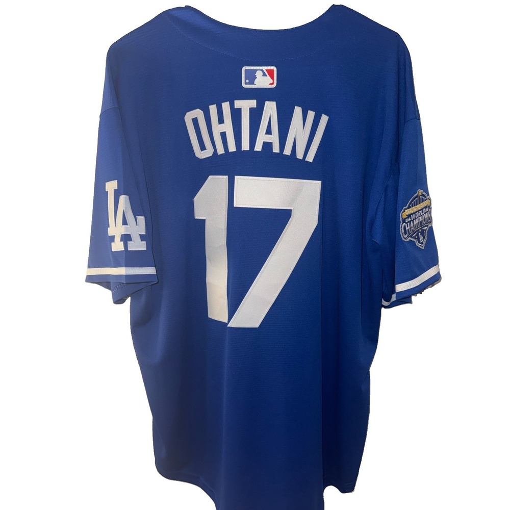 Shohei Ohtani #17 Dodgers Nike World Series Champions Jersey Men L NWT Blue
